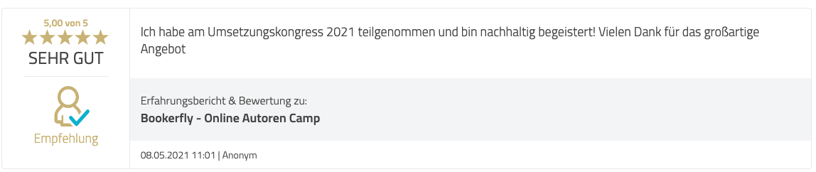 Bewertung Kongress für Autoren