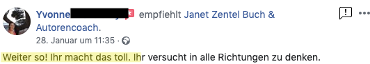 Empfehlung Janet Zentel Autoren Coach 2020