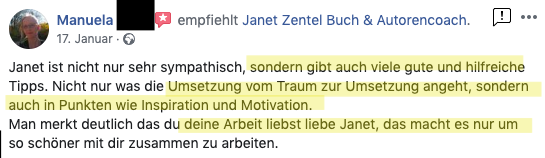 Empfehlung Janet Zentel Autoren Coach 2020