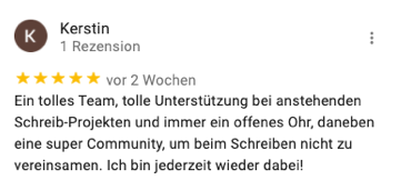 Testimonial Nano Intensiv Schreibkurs NaNoWrimo Vorbereitung Team