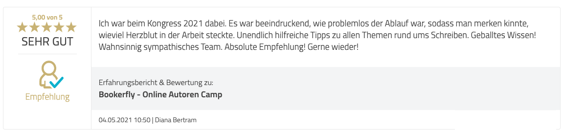 Bewertung Kongress für Autoren
