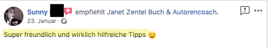 Empfehlung Janet Zentel Autoren Coach 2020