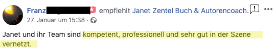 Empfehlung Janet Zentel Autoren Coach 2020