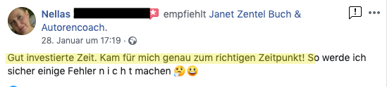 Empfehlung Janet Zentel Autoren Coach 2020
